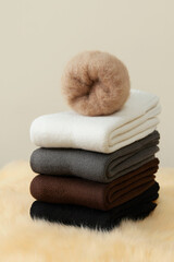 Socks made of pure cotton stacked together and displayed in various colors