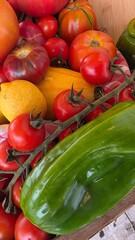 background of varied multi-colored vegetables and greens