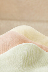 Socks made of pure cotton stacked together and displayed in various colors