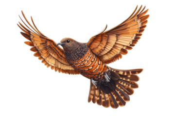 Detailed illustration of a grouse bird in flight isolated on transparent background.
