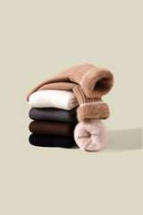 Socks made of pure cotton stacked together and displayed in various colors