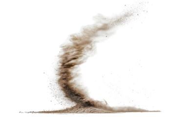 Whirlwind dust storm swirling upwards isolated on transparent background. Dust and debris isolated on white background.