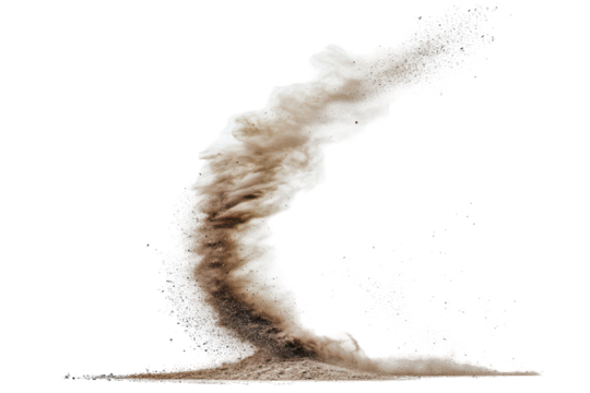 Whirlwind dust storm swirling upwards isolated on transparent background. Dust and debris isolated on white background.