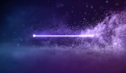 Violet laser beam cuts through purple particle cloud