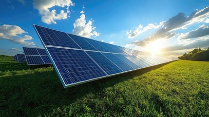 Solar energy solutions like rooftop solar panels, solar farms, and photovoltaic systems generating clean, renewable power to reduce reliance on fossil fuels and mitigate climate change impacts.