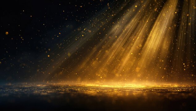 Golden light beams through dark, glittery space - Powered by Adobe