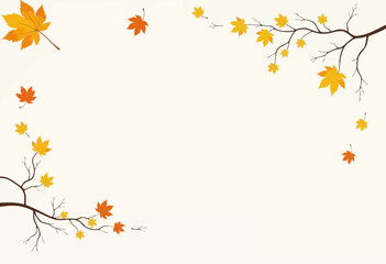 Autumn leaves and branches on light background in minimal style  