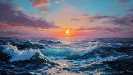 Dramatic sunset over a turbulent sea