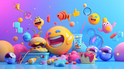 Vibrant 3D illustration of a chaotic yet playful