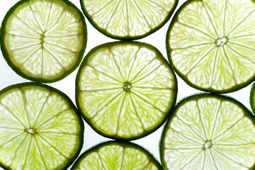 Cut green lemon macro close-up picture white clean background