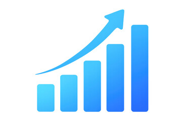 Blue bar graph rising, depicting financial growth, transparent background ideal for business data visualization