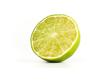 Cut green lemon macro close-up picture white clean background