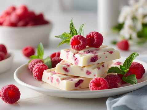 A halved tablette chocolat blanc framboise with raspberry filling.