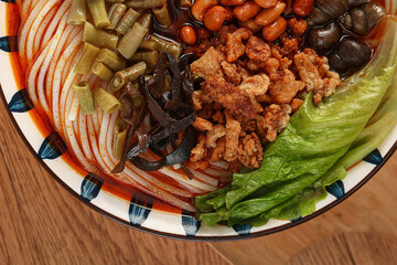 Picture of Luosifen or rice noodles with snail,Liuzhou river snails rice noodle,Special food in Liuzhou, Guangxi, China