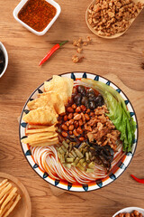 Picture of Luosifen or rice noodles with snail,Liuzhou river snails rice noodle,Special food in Liuzhou, Guangxi, China