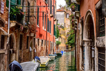 Beautiful venetian street sunset, Venice, Italy