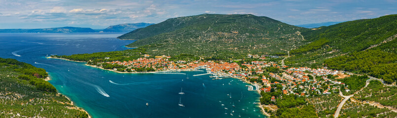 Aerial panorama of old town Cres on Cres island, popular travel destinations to Croatia  © TatiG