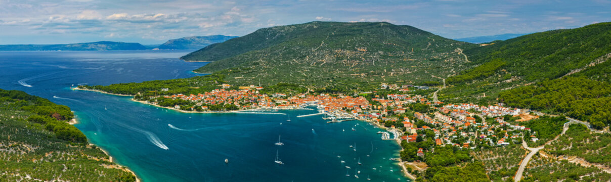 Aerial panorama of old town Cres on Cres island, popular travel destinations to Croatia 