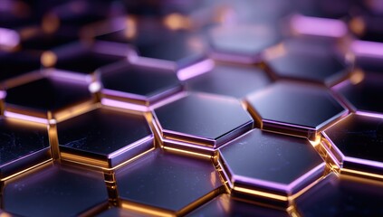 Obraz premium Hexagonal metallic grid, deep purple and gold