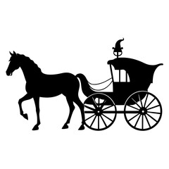 Horse and carriage silhouette, classic vector 