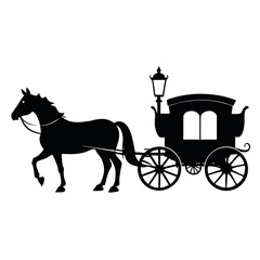 Horse and carriage silhouette, classic vector 