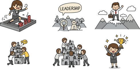 Business leadership and teamwork concept illustration showing success challenge and collaboration growth strategy