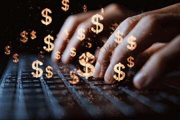 Hands typing on a keyboard with dollar signs (1)