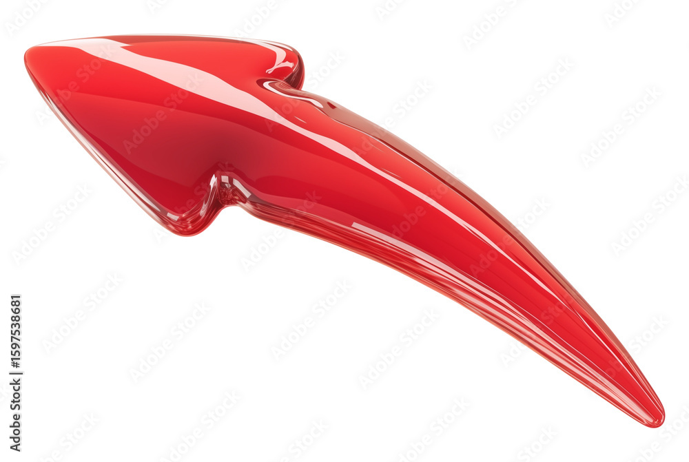 Aufkleber curved arrow glossy red plastic isolated transparency background abstract modern shiny dynamic