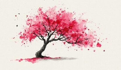 Watercolor cherry blossom tree