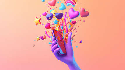 Vibrant 3D illustration of a stylized purple