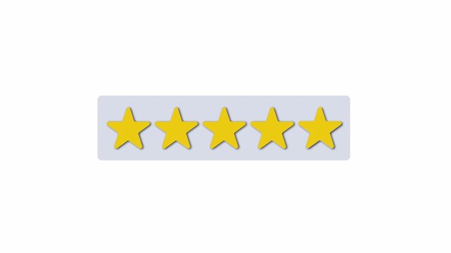 5 stars review animation on transparent background, alpha channel