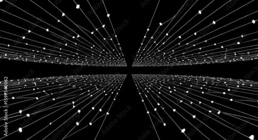 Aufkleber abstract network tunnel: dynamic lines and glowing dots in black space