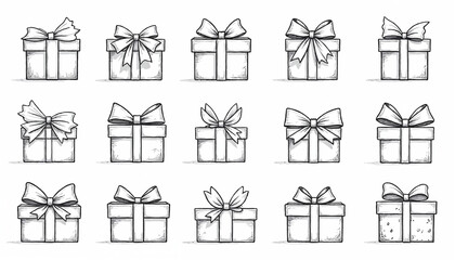 A various bow ribbon gift box decor tie line icons. Simple bow vector.