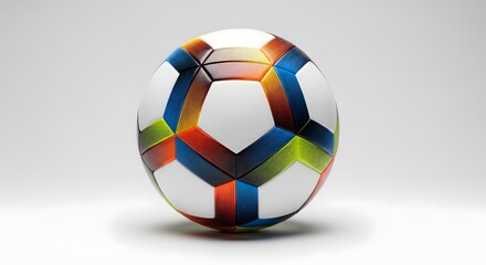 Colorful Soccer Ball with Geometric Pattern on White Background