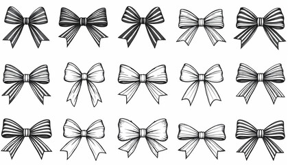 Simple bow vector. Collection of a various black and white bow pattern.