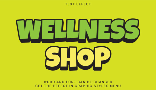 Wellness shop text effect in playful green and yellow design