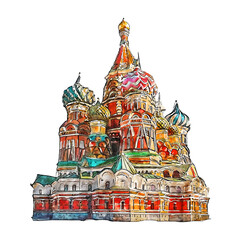 Watercolor Artistic St Basils Cathedral Building Landmark Illustration
