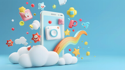 Whimsical 3D illustration of a white smartphone