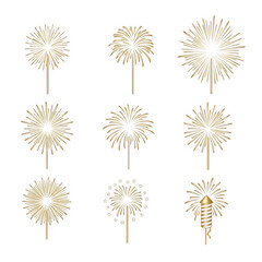 Golden fireworks collection png, celebration sparklers, party elements, festive design, event decor, new year's eve, anniversary decorations, isolated on transparent background