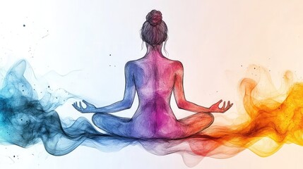 Spiritual drawings with meditative poses, symbolic visuals, and emotional energy rendered in stylized line art for wellness design, mindfulness content, or artistic themes.