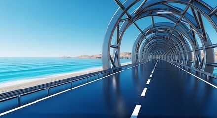 Fototapeta premium Modern tunnel by the seaside with smooth road and clear sky