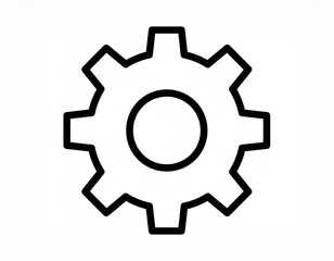 Flat black gear icon for settings, white background, simple outline, UI vector style