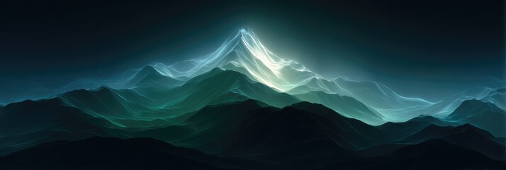 Glowing, teal mountains peak at night