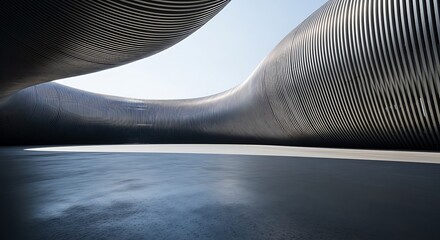 Modern curvilinear metallic structure with smooth surface and sleek lines