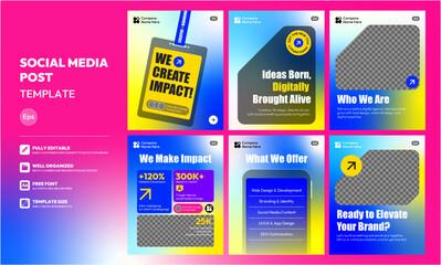 Social media carousel post template. Business Instagram and facebook square post template. Digita agency company post, layout template design, modern, gradient