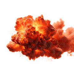 Intense fiery explosion with billowing smoke and bright glowing core, conveying raw power and dramatic energy in a spectacular visual display. Transparent Background