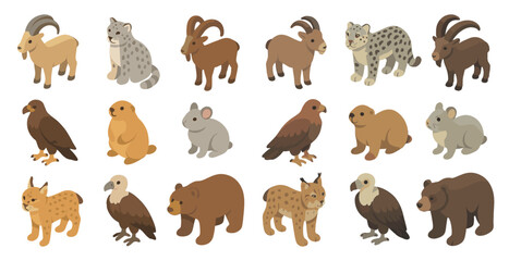 Wildlife isometric icons set &ndash; nature, animals, 3d biodiversity symbols