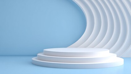 Obraz premium White podium on light blue background with abstract curves