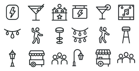 Obraz premium Party and entertainment line icons set – outline, flat, celebration symbols