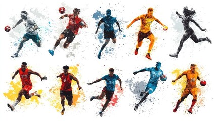 Sports illustrations with action poses, athletic figures, and dynamic movement lines representing various games and athletes in energetic, expressive hand-drawn formats.